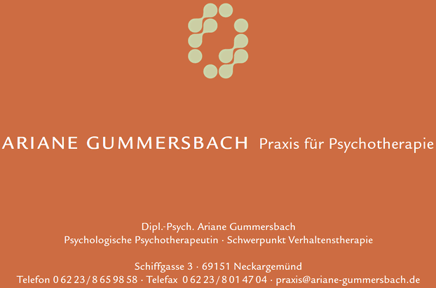 Ariane Gummersbach - Praxis für Psychotherapie, Dipl.-Psych., Psychologische Psychotherapeutin, Verhaltenstherapie, Schiffgasse 3, 69151 Neckargemünd, Telefon 06223-8659858